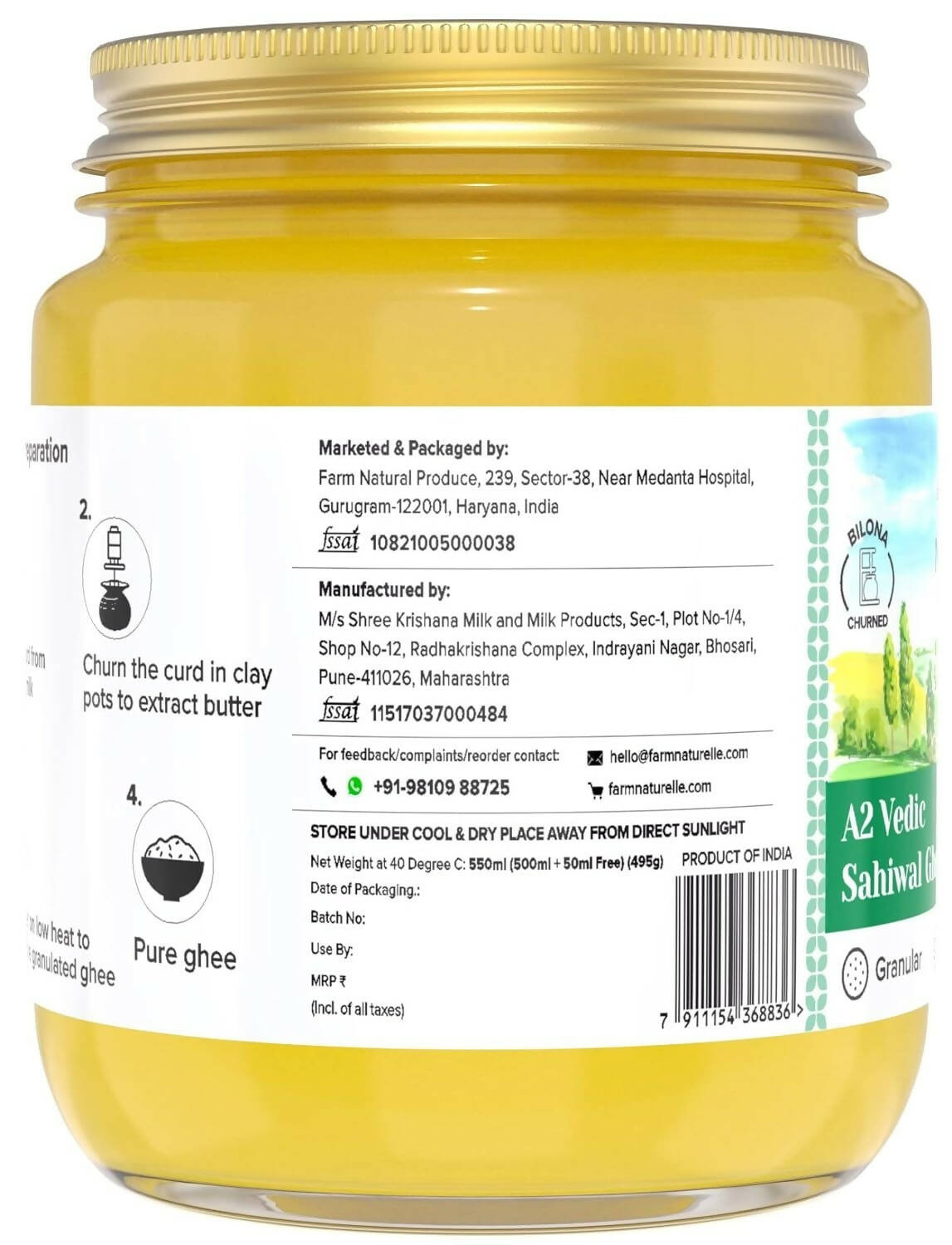 Farm Naturelle A2 Vedic Sahiwal Ghee - Desi Cow Ghee - Distacart