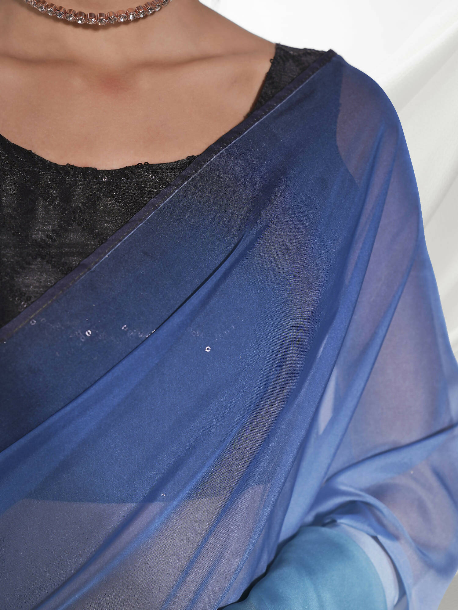 Blue Organza Solid Saree With Unstitched Blouse Piece - Shanaya - Distacart