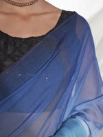 Thumbnail for Blue Organza Solid Saree With Unstitched Blouse Piece - Shanaya - Distacart