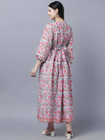 Thumbnail for Myshka Women Red Printed Pure Cotton Maxi Dress - Distacart