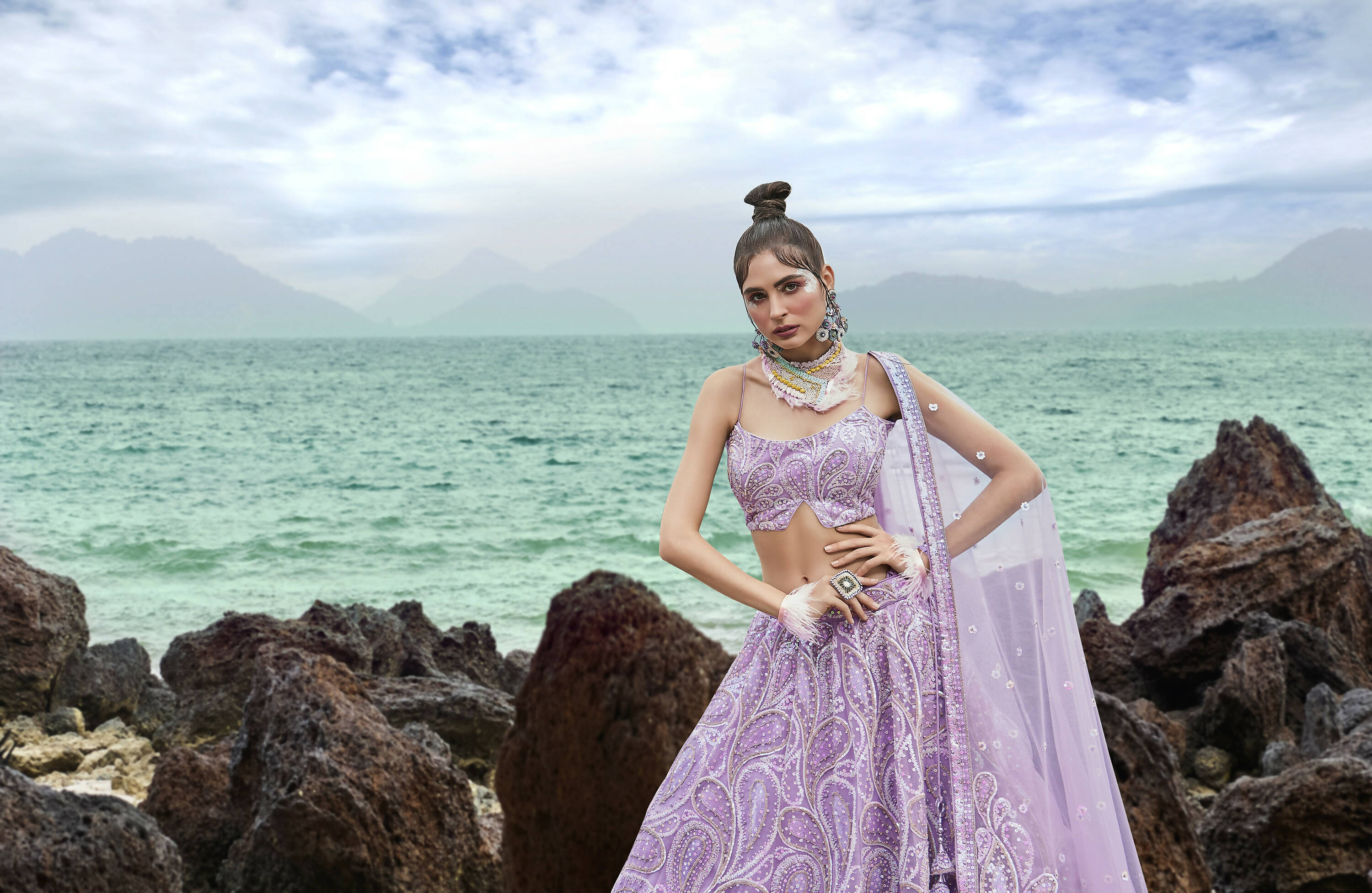 House of Panchhi Mauve Net Multi Sequins with heavy Zarkan embroidery Lehenga choli & Dupatta - Distacart