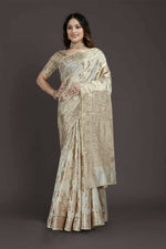 Thumbnail for Off White Pure Raw Silk Zari Woven Saree with Unstitched Blouse Piece - Alisha - Distacart