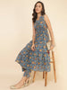 Janasya Women's Blue Cotton Floral Printed Casual Flared Kurta Set - Distacart