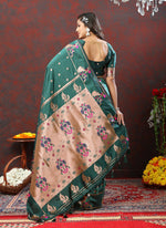 Thumbnail for Lorenvalley Fashion Green Soft Paithani Silk Woven Design Copper Zari Meenakari Weaving Saree - Distacart