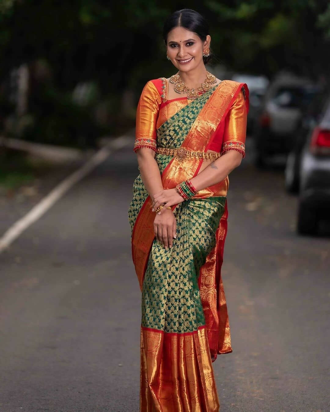 DEIANA'S Beautiful Golden Jari with New Design Soft Lichi Silk Saree - Green - Distacart