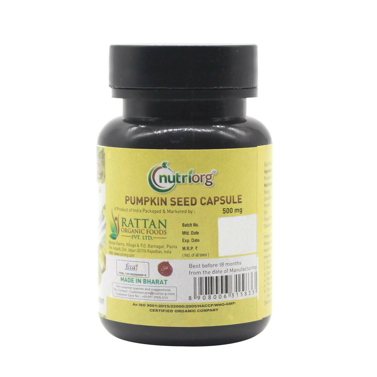 Nutriorg Pumpkin Seed Oil Soft Gel Capsules - Distacart