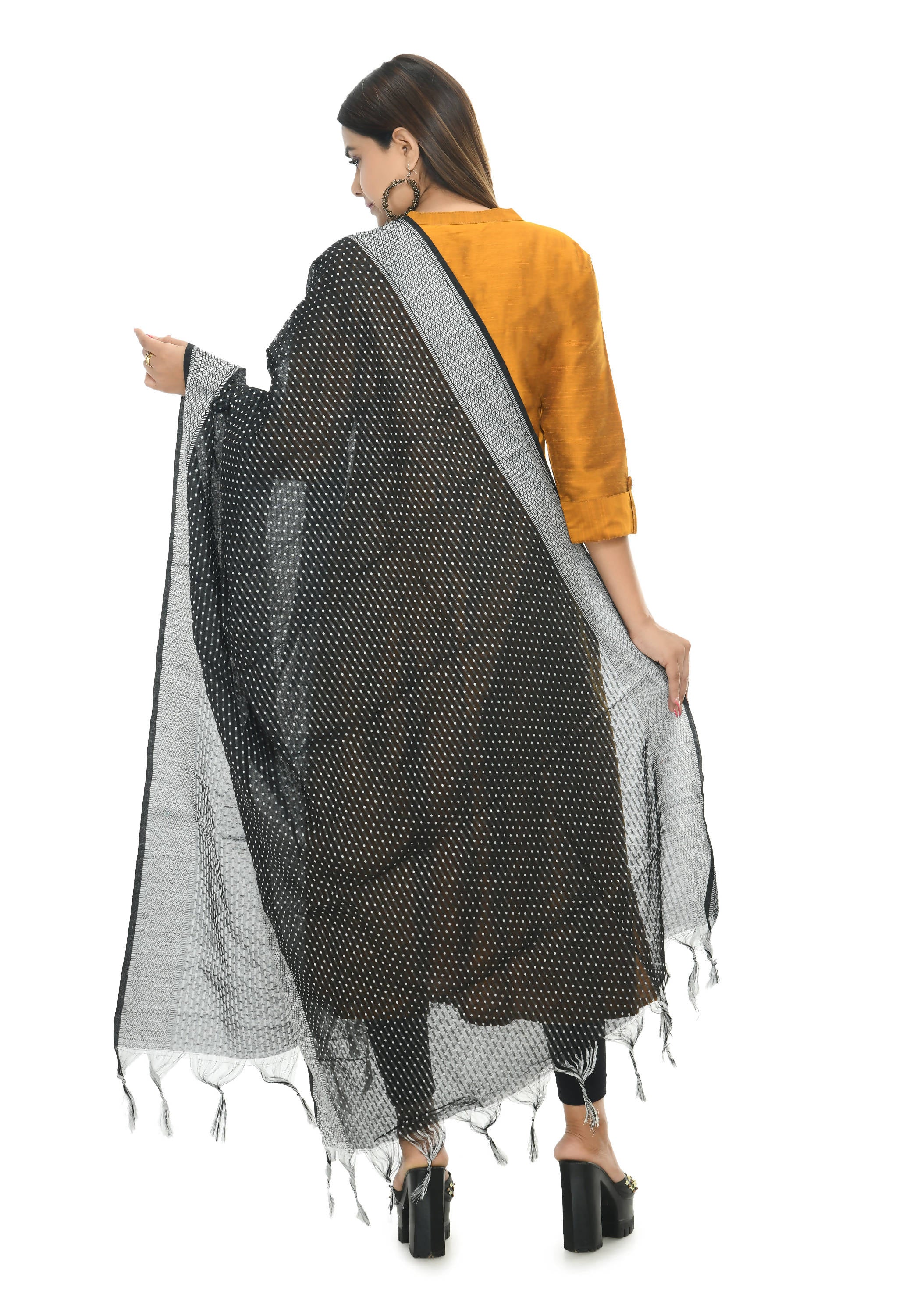 Mominos Fashion Moeza Handloom Cotton Black Dot Dupatta - Distacart
