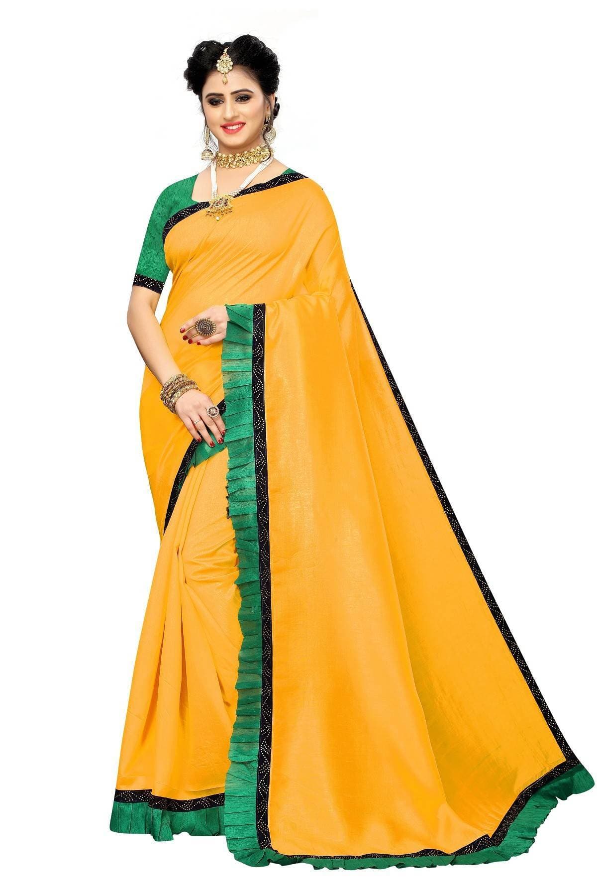 Vamika Yellow Zoya Silk Stone Work with Frill Saree