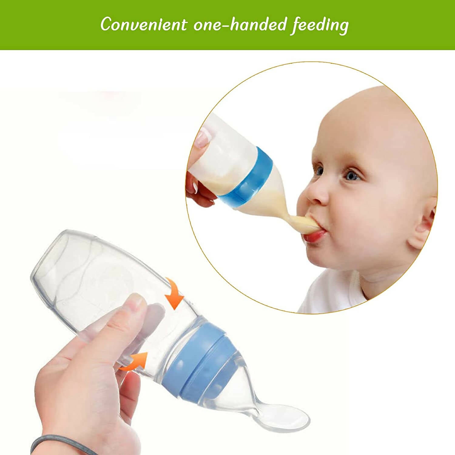 Safe-O-Kid Easy Squeezy Silicone Food Feeder Spoon (Soft Tip) Bottle- Blue- 90mL - Distacart