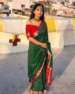 Thumbnail for DEIANA'S Beautiful Golden Jari with New Design Soft Lichi Silk Saree - Green - Distacart