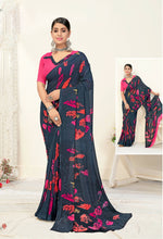 Thumbnail for Grey Georgette Texture Printed Saree With Unstitched Blouse Piece - Jyoti - Distacart
