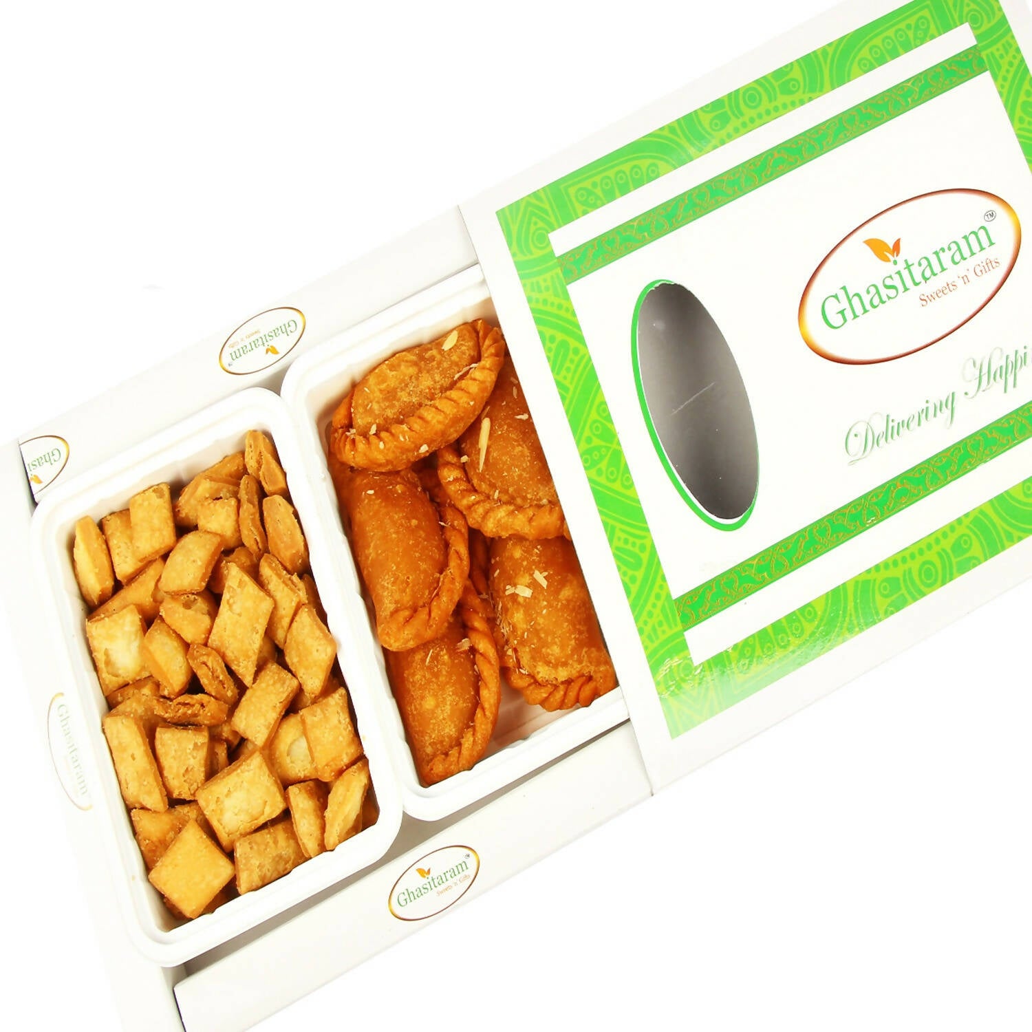 Ghasitaram Holi Gifts: Gujiya and Shakarpara Hamper - Distacart