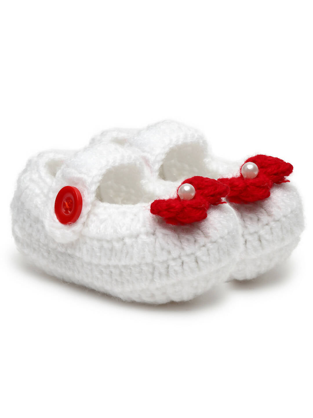 Chutput Kids Woollen Hand Knitted Bow Detailed Booties - White - Distacart