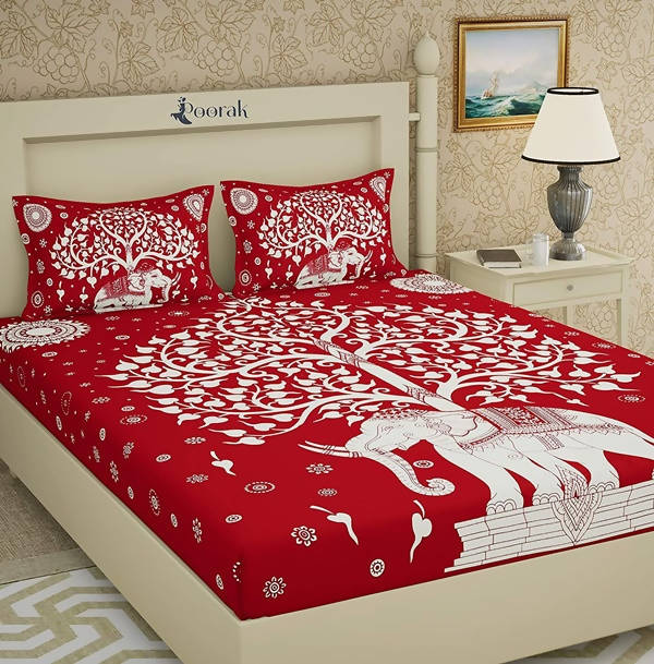 Vamika Printed Cotton Red Color Bedsheet With Pillow Covers (LEOC_SKHTY_RED) - Distacart