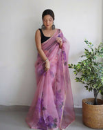 Thumbnail for Vamsee Pink Organza Saree - Distacart