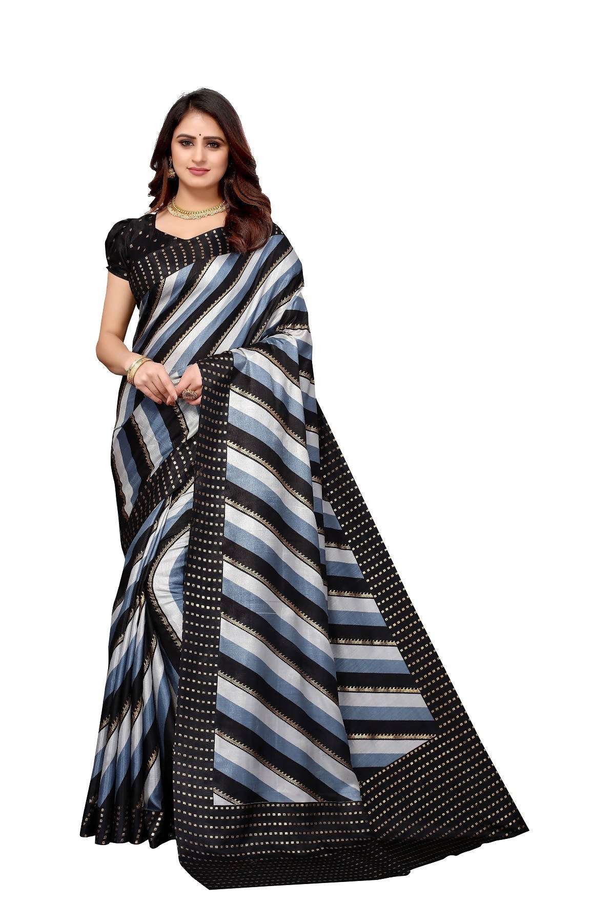 Vamika Ethnic Fire Black Foil Print Art Silk Saree - Distacart