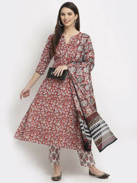 Thumbnail for Rudra Bazaar Leaf Printed Anarkali Red Suit Set With Dupatta - Distacart