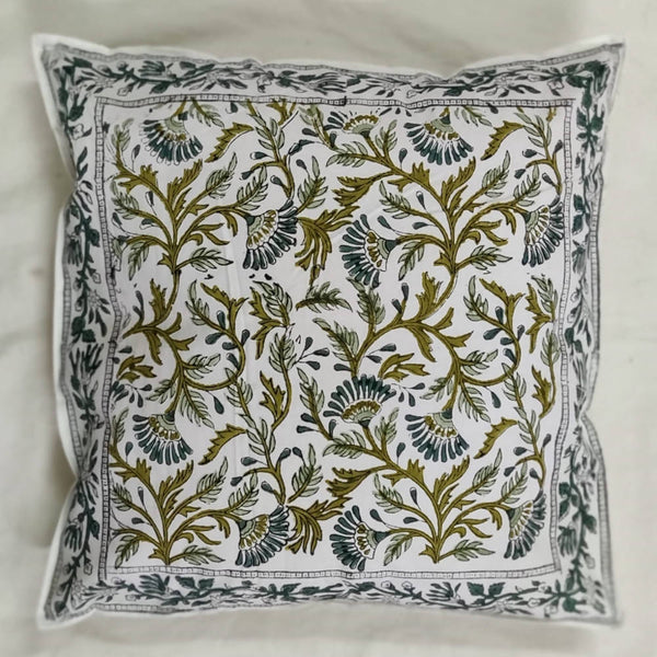 The Decor Nook Green / Teal Leaf Print With Teal Border Cushion Cover - Distacart