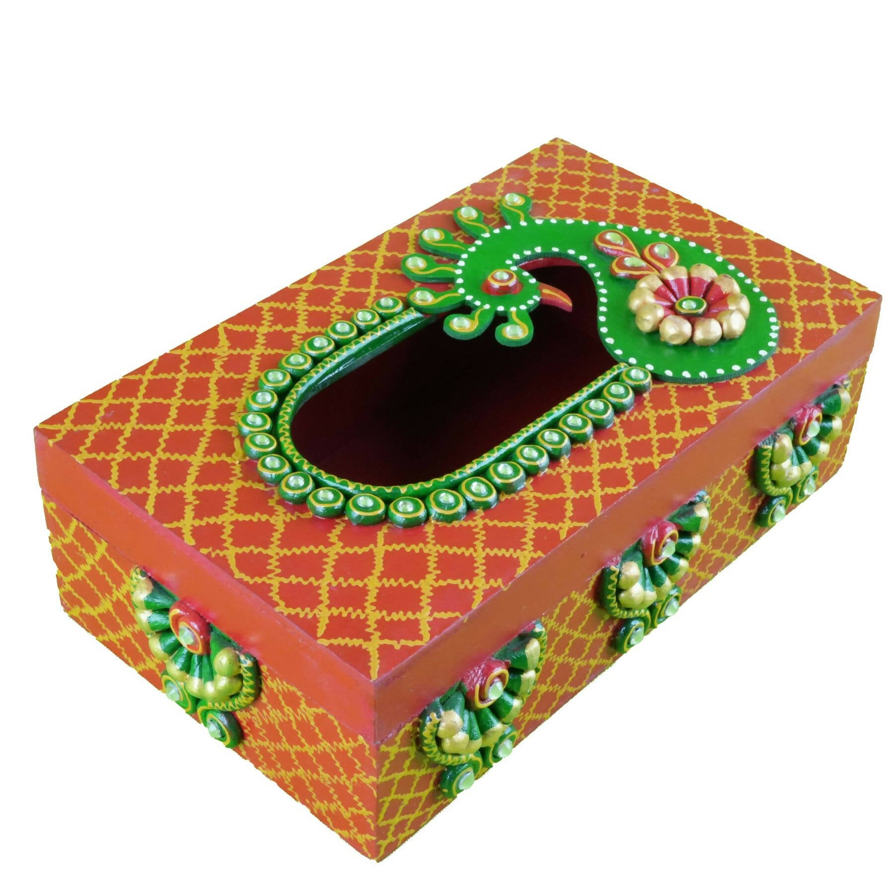 Kundan HandiKrafts Mdf Tissue Box - Red And Yellow - Distacart