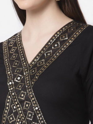 Myshka Black Color Rayon Embroidered Kurta With Dupatta Set