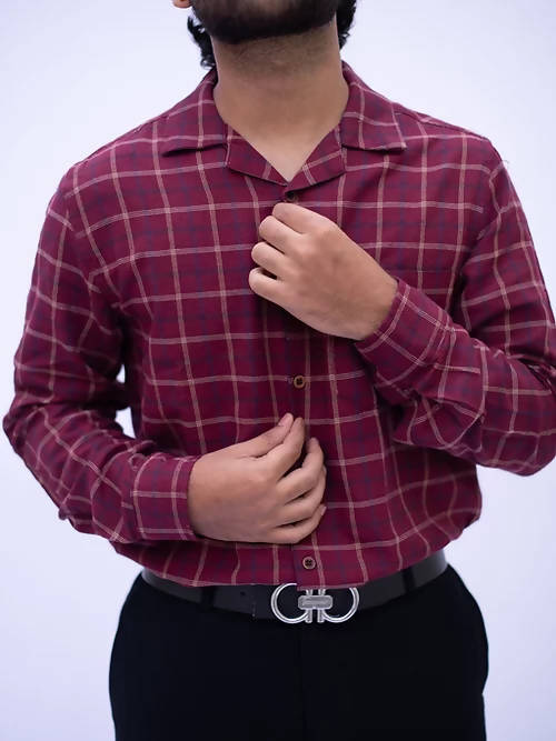 Diva Globe Checkard Lapel Collar Shirt - Distacart