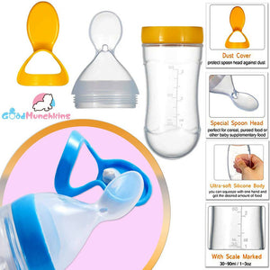 Goodmunchkins Stainless Steel Feeding Bottle & Spoon Food Feeder Anti Colic Silicone Nipple Combo-(Blue, 220ml) - Distacart