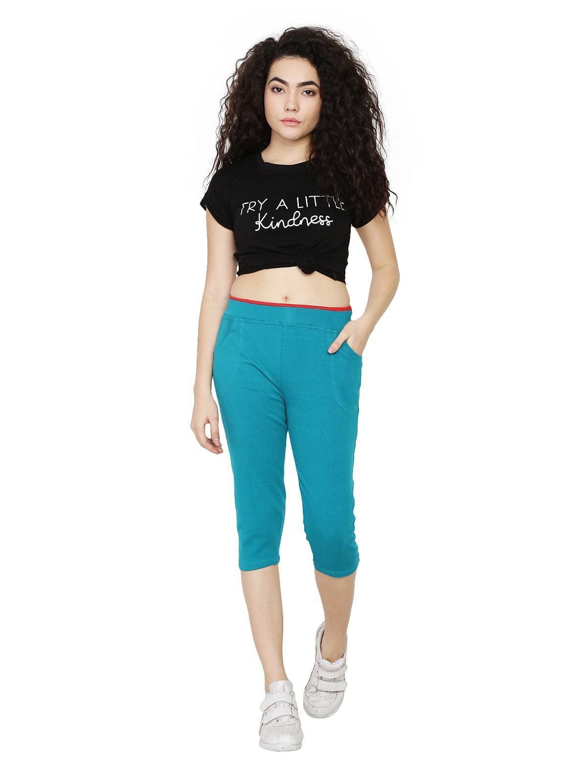 Asmaani Turquoise Color Capri Type with Two Side Pockets.