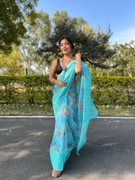 Thumbnail for Vastrasky Sky Blue Organza Saree - Distacart
