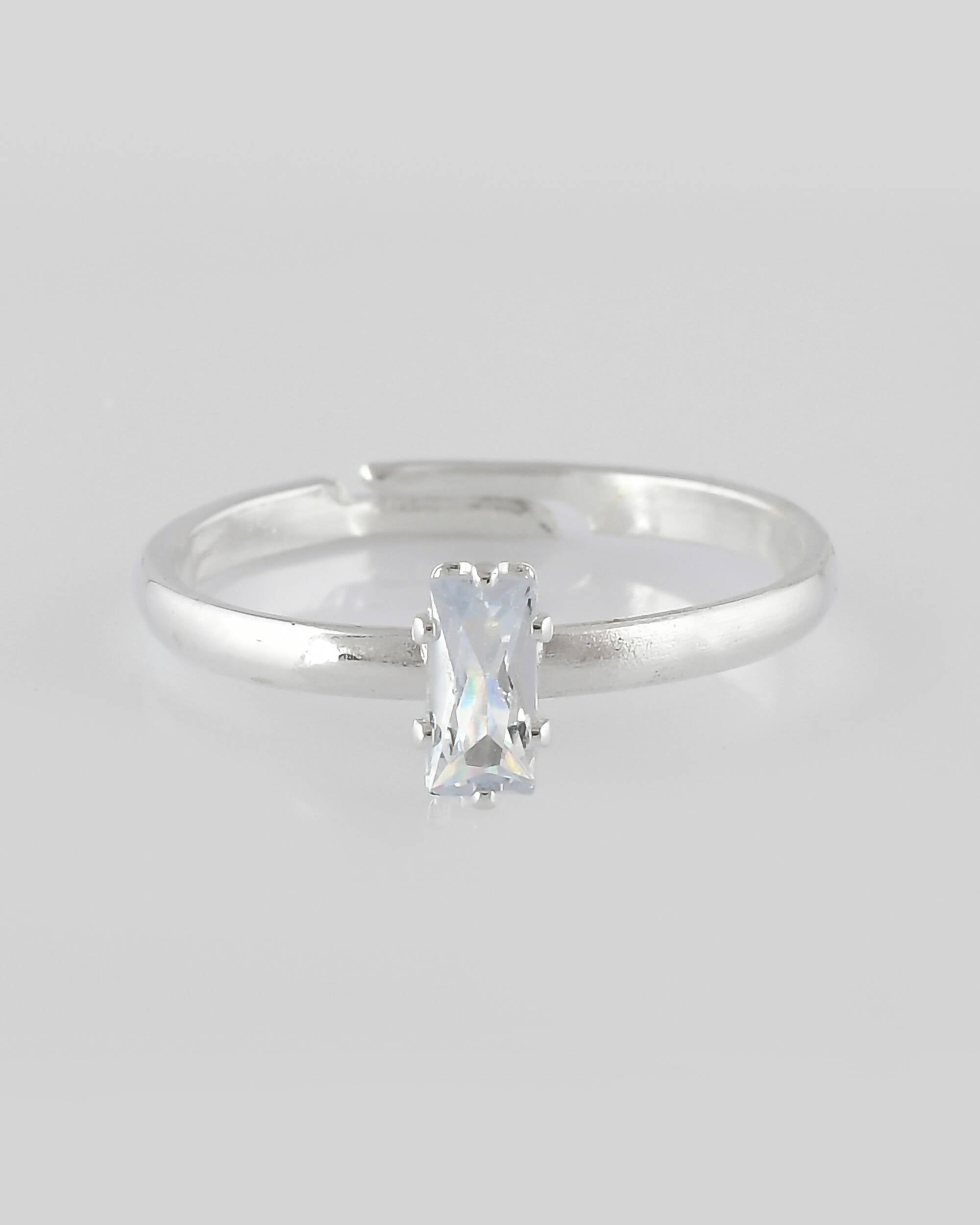 VOJ white CZ-detail Stainless Steel Cubic Zirconia Silver Plated adjustable finger Ring - Distacart