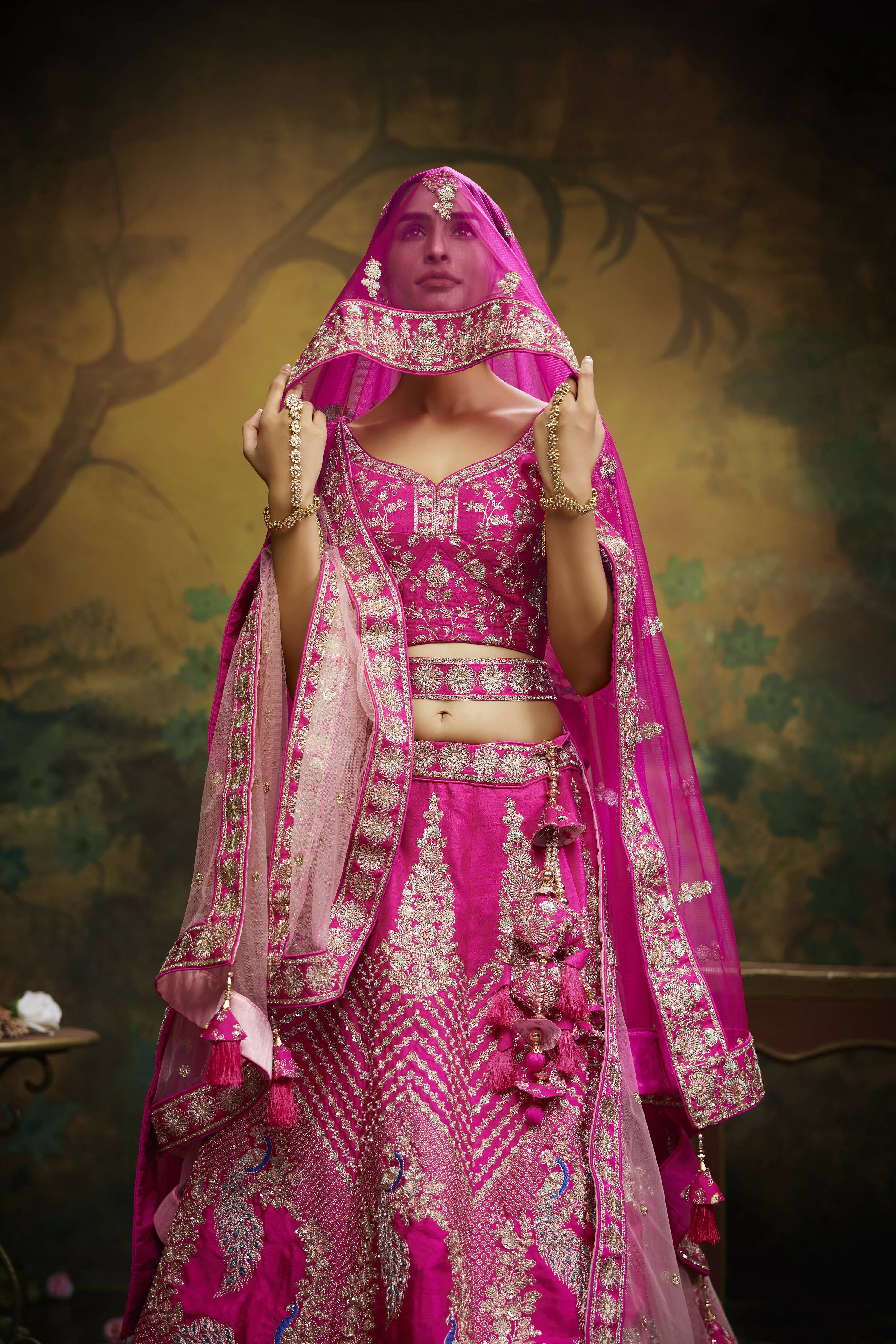 House of Panchhi Pink Pure Silk Moti & Zarkan heavy embroidery Lehenga choli & Dupatta - Distacart