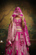Thumbnail for House of Panchhi Pink Pure Silk Moti & Zarkan heavy embroidery Lehenga choli & Dupatta - Distacart