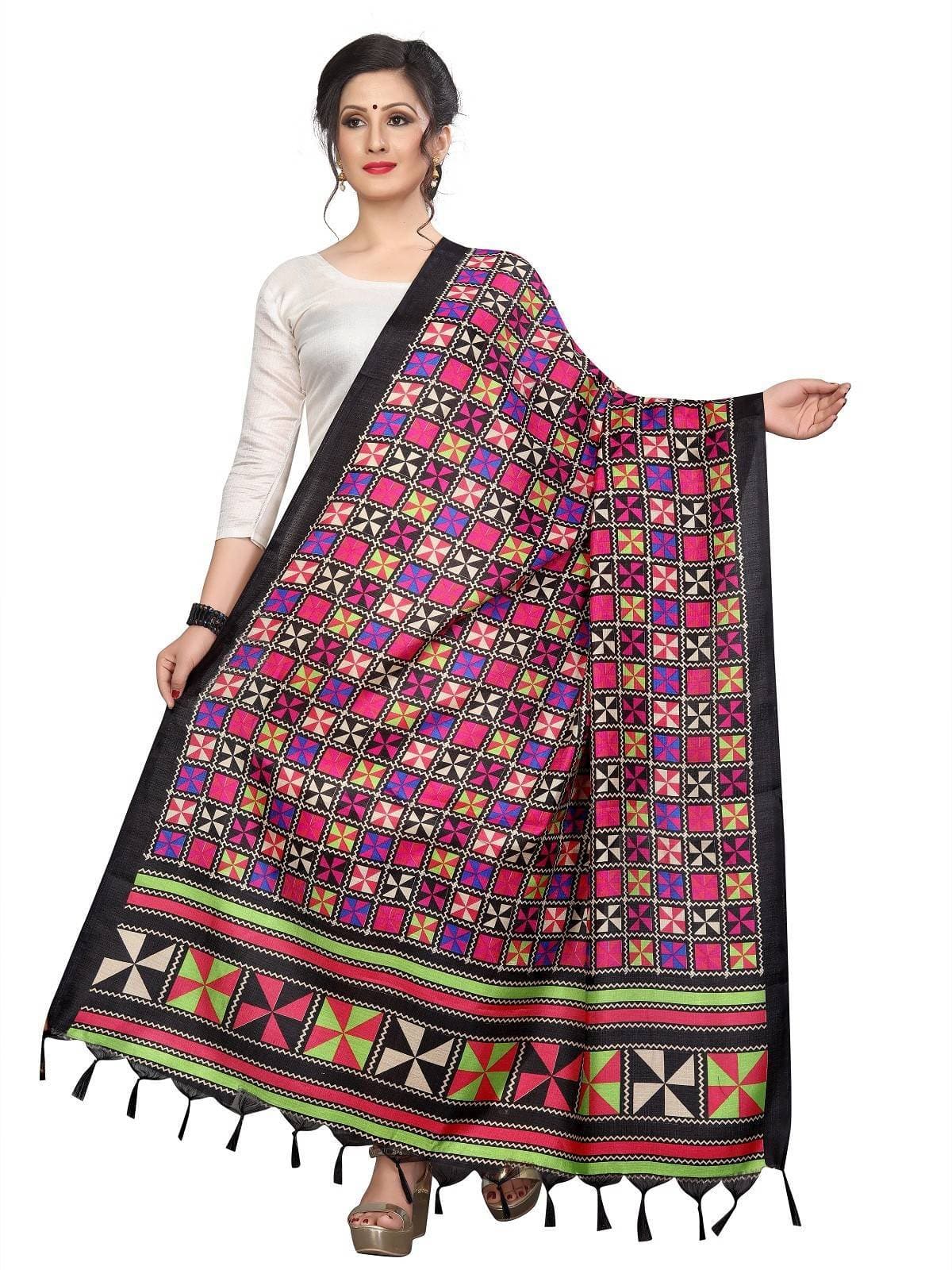 Vamika Black Printed Khadi Bhagalpuri Latest Traditional Dupatta