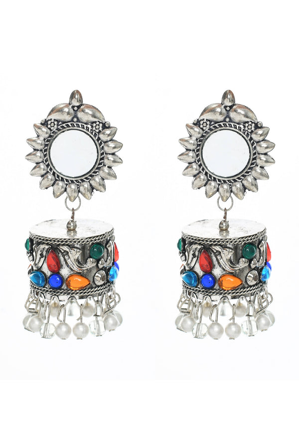 Mominos Fashion Johar Kamal Women Multi Kundan Oxidised Jhumkas - Distacart