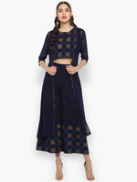 Thumbnail for Janasya Navy Blue Printed Top with Palazzos - Distacart