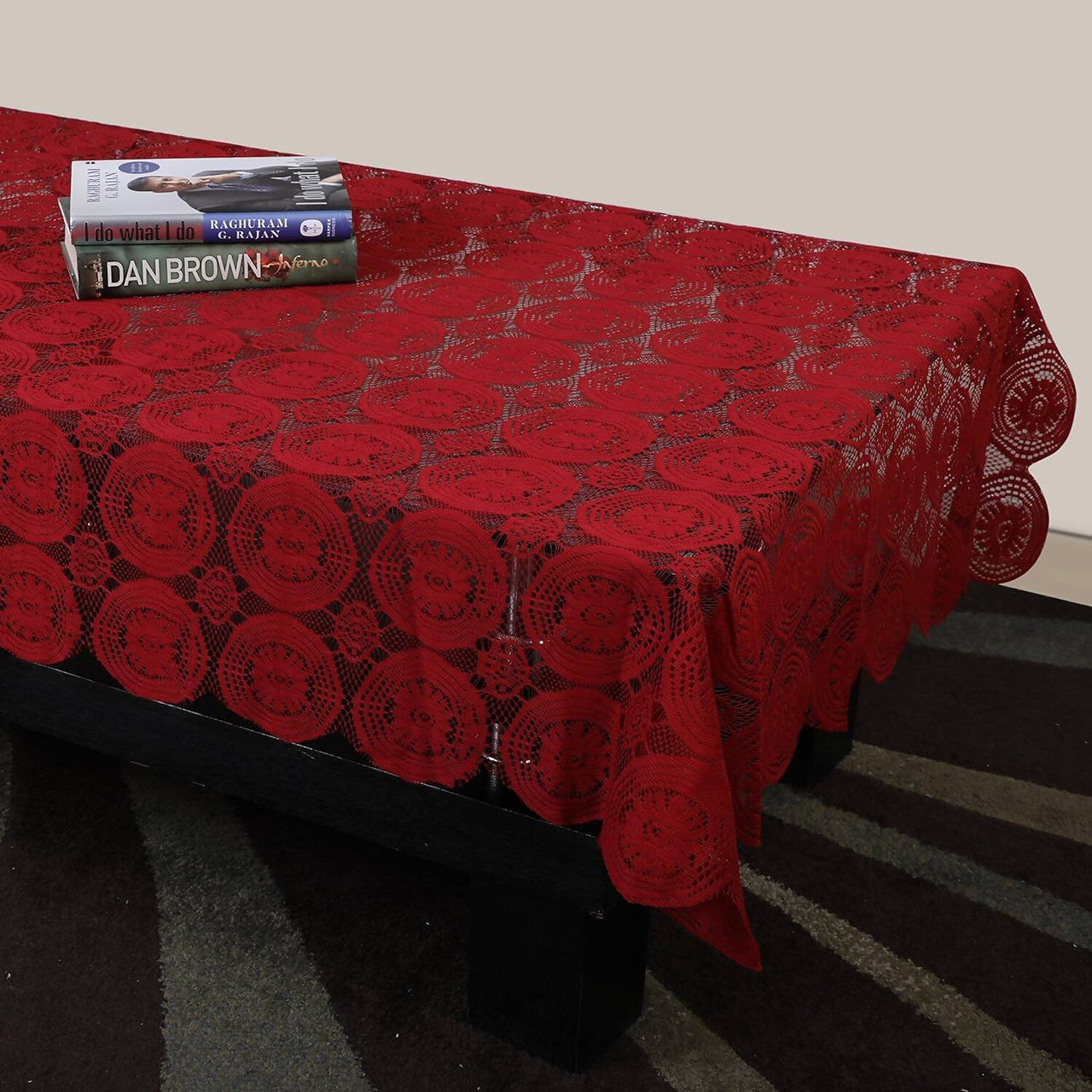 Stitchnest Net 4 Seater Table Cover - Maroon - Distacart