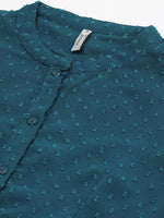 Thumbnail for Janasya Teal Dobby Weave Kurta - Distacart