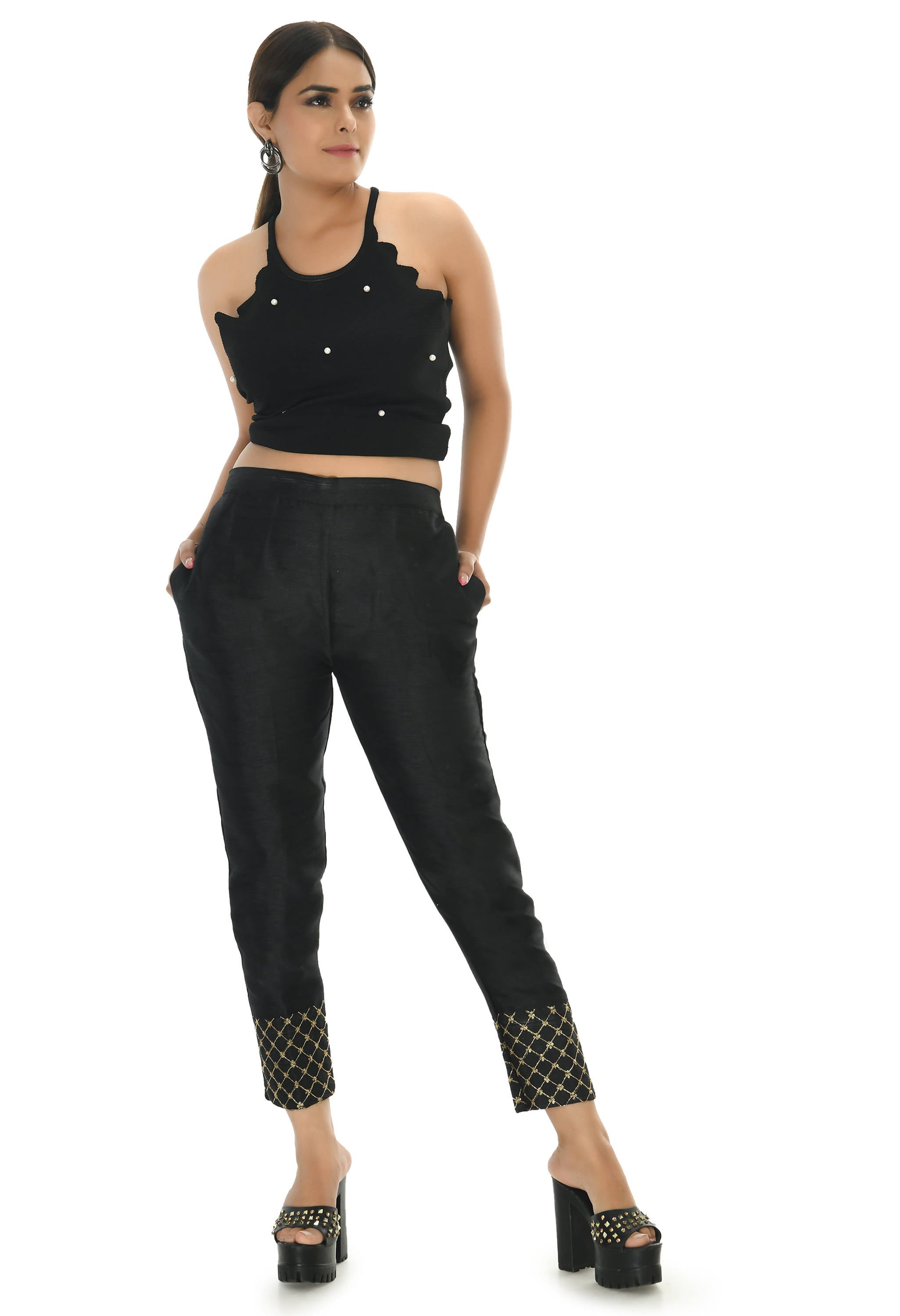 Mominos Fashion Moeza Silk Black Color Pant