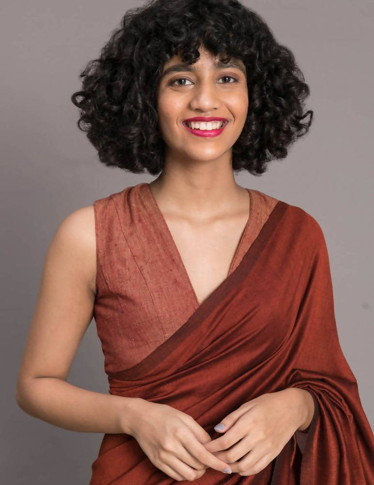 Suta Rust Brown Black Cotton Blend Colourblocked Saree - Distacart