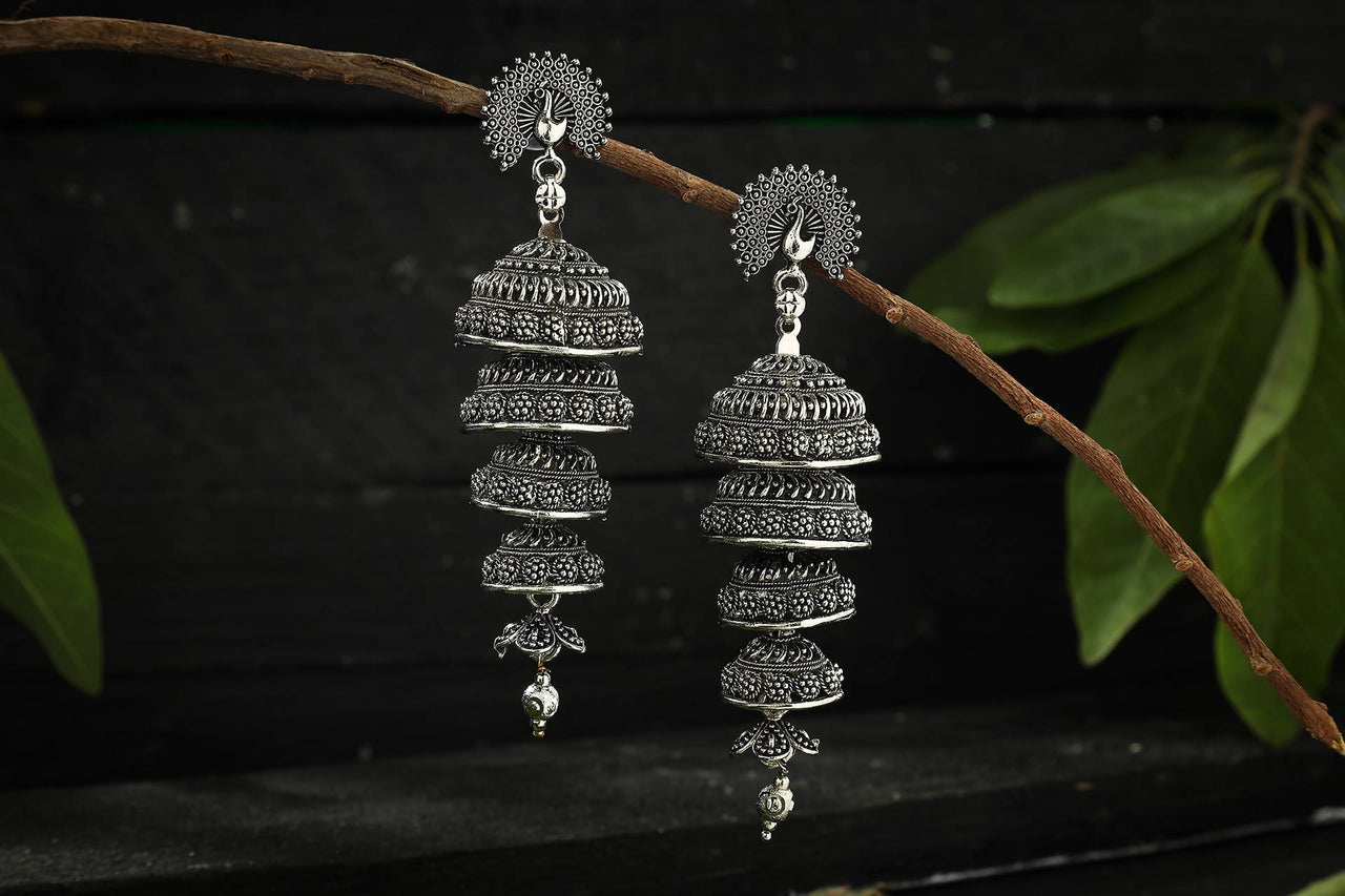 Mominos Fashion Johar Kamal Peacock Design Silver Colour Earrings - Distacart