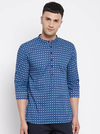 Even Apparels Blue Men's Pure Cotton Kurta With Band Collar - Distacart