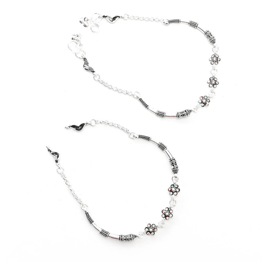 Tehzeeb Creations Silver Plated Anklets With Stone