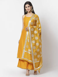 Thumbnail for Myshka Women Yellow Silk Blend Solid Sleeveless Round Neck Neck Kurta Palazzo Dupatta Set