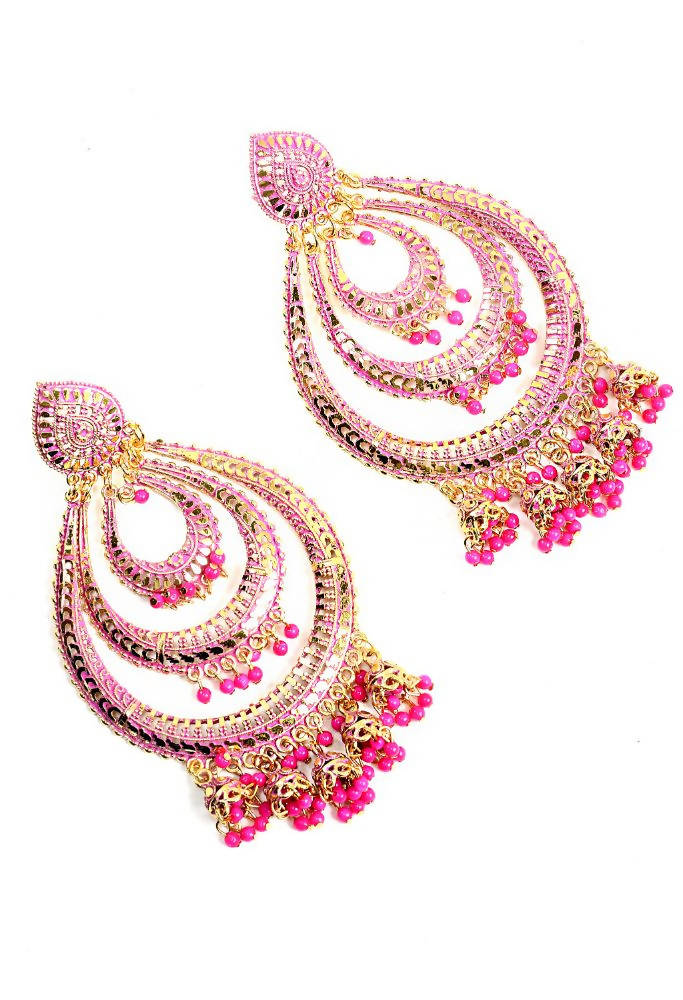Tehzeeb Creations Pink Colour Earrings With Pearl