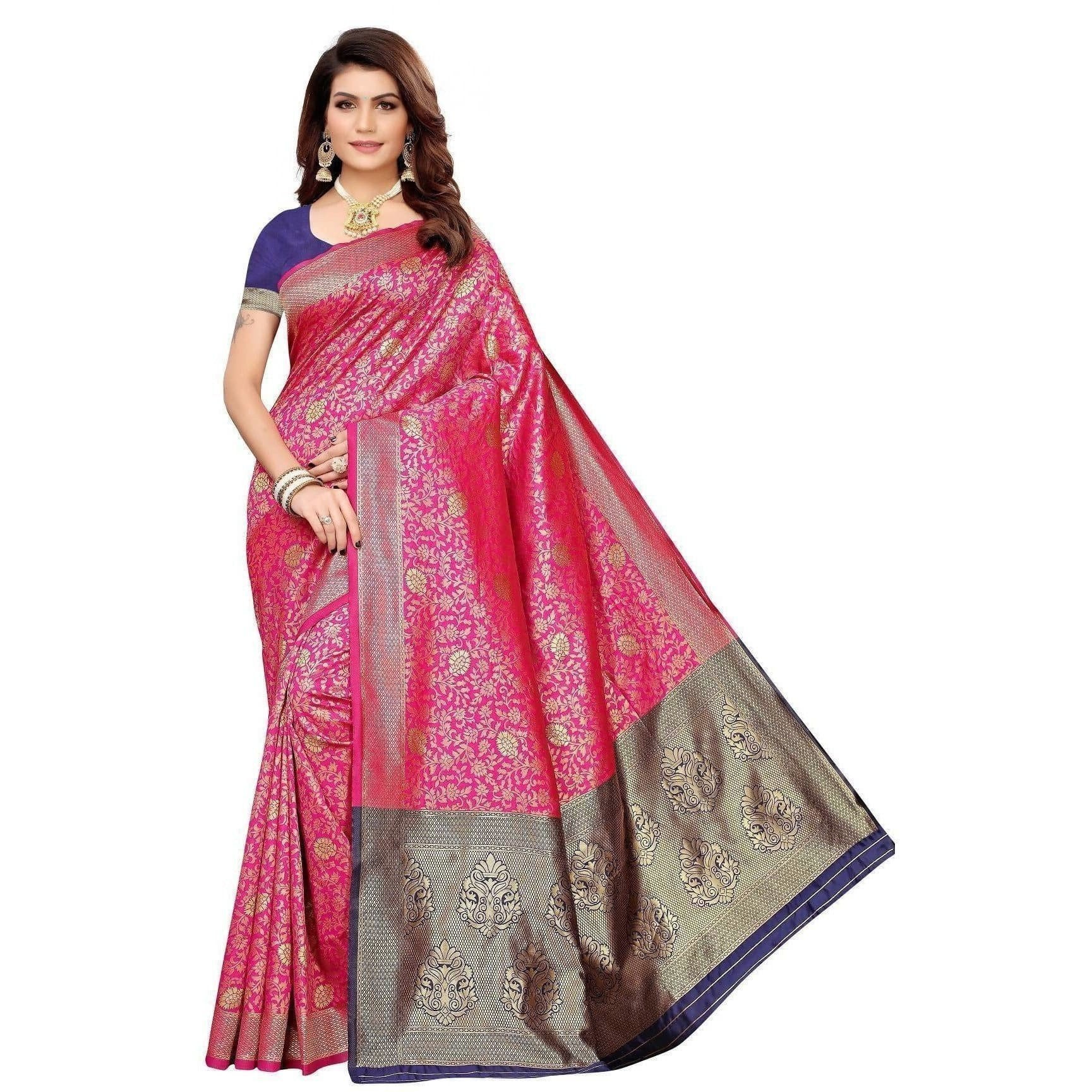 Vamika Banarasi Jaquard Pink Weaving Saree (BANARASI 01)