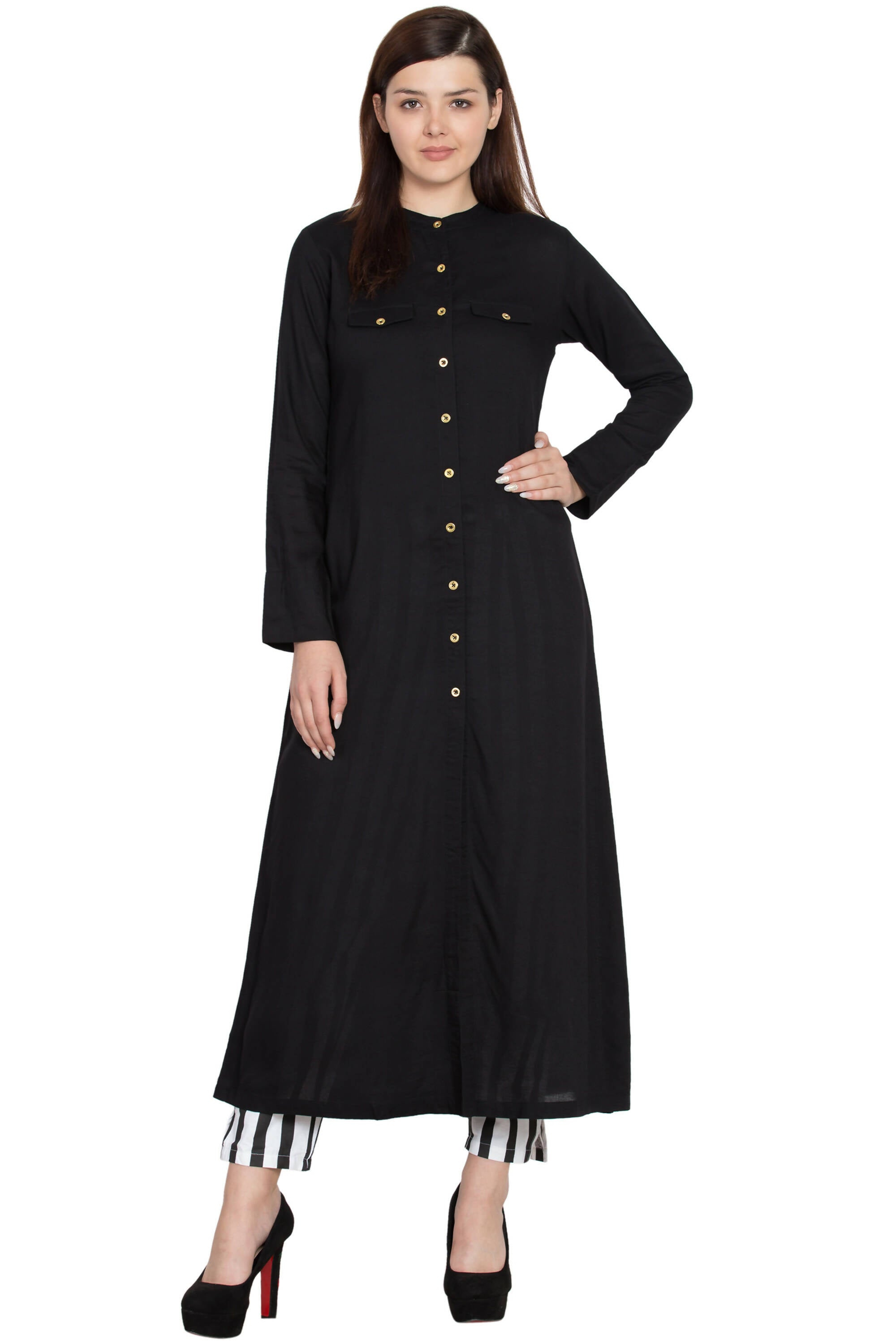 Women's Black Front Open Kurti With Straight Look - G & A Apparels - Distacart
