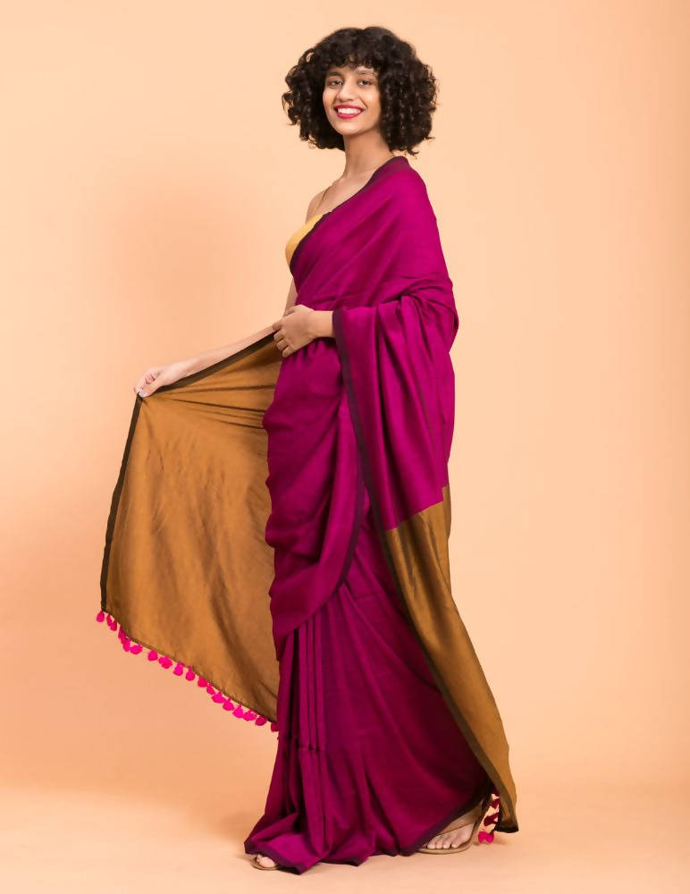 Suta Pink Golden Colorblocked Saree - Distacart