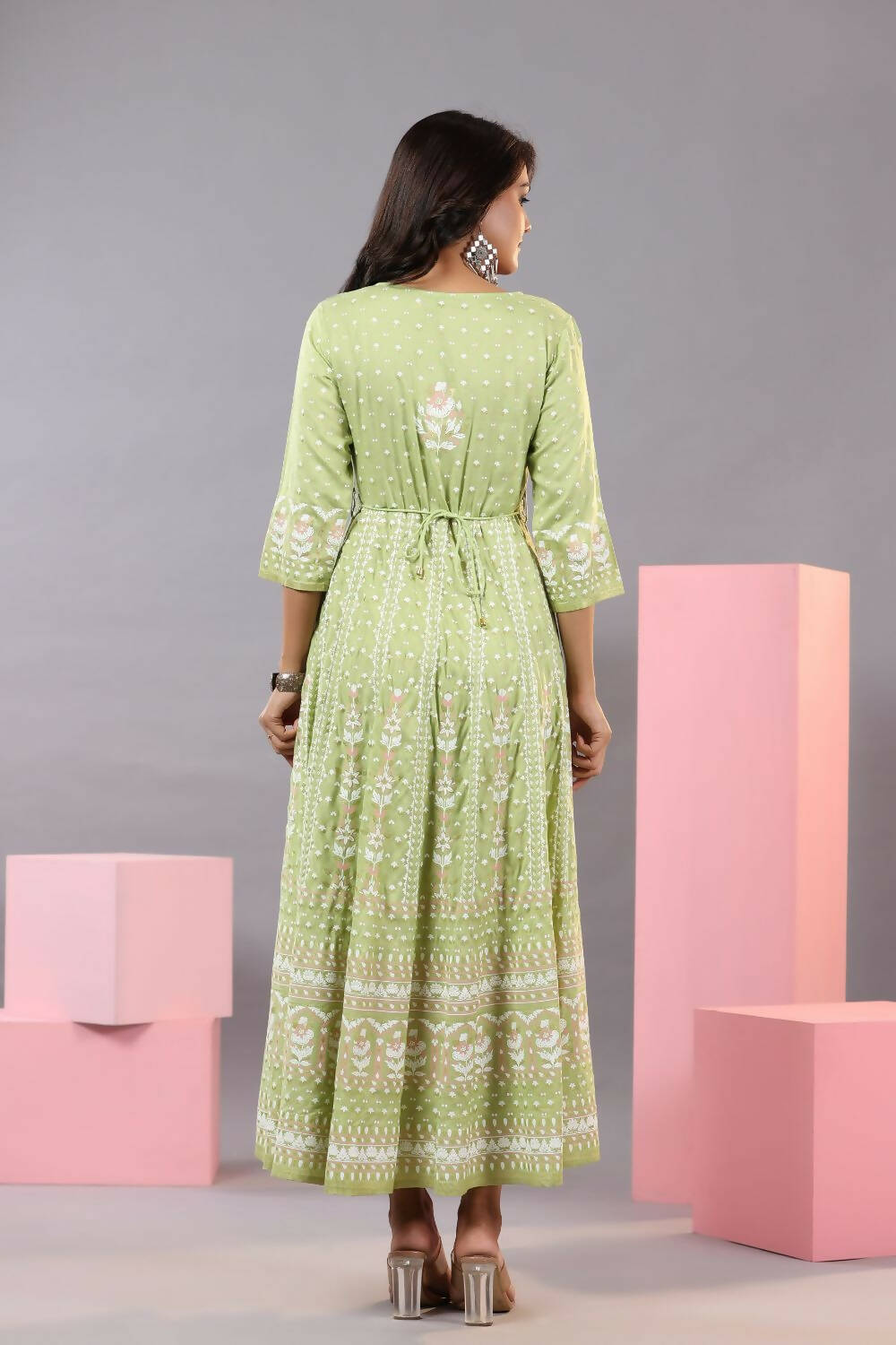 Juniper Women Green Rayon Staple Printed Maxi Dress - Distacart