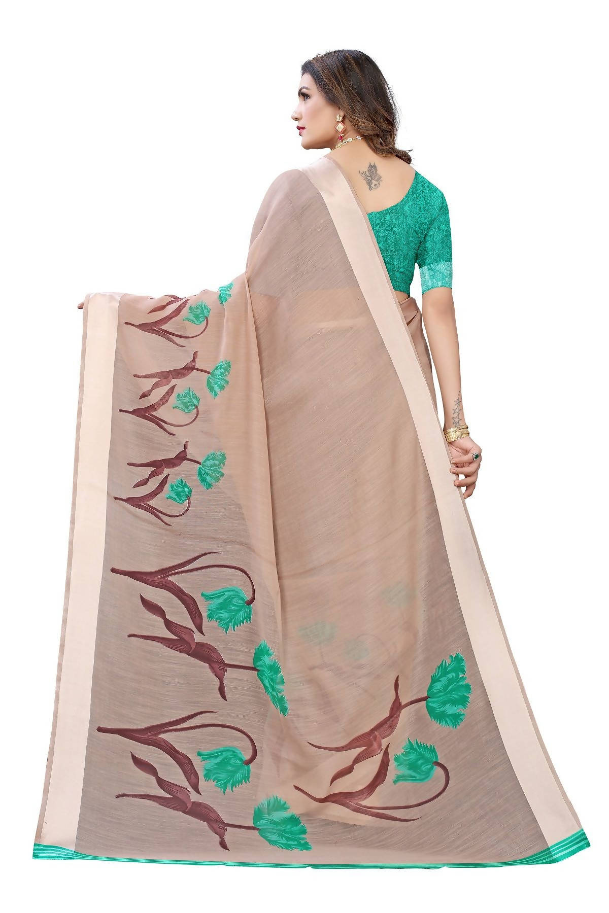 Vamika Brown Linen Satin Patta Saree (VANI CHIKU) - Distacart