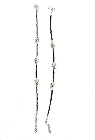 Mominos Fashion Kamal Johar Oxidised Elephant Design Silver/Black Anklets