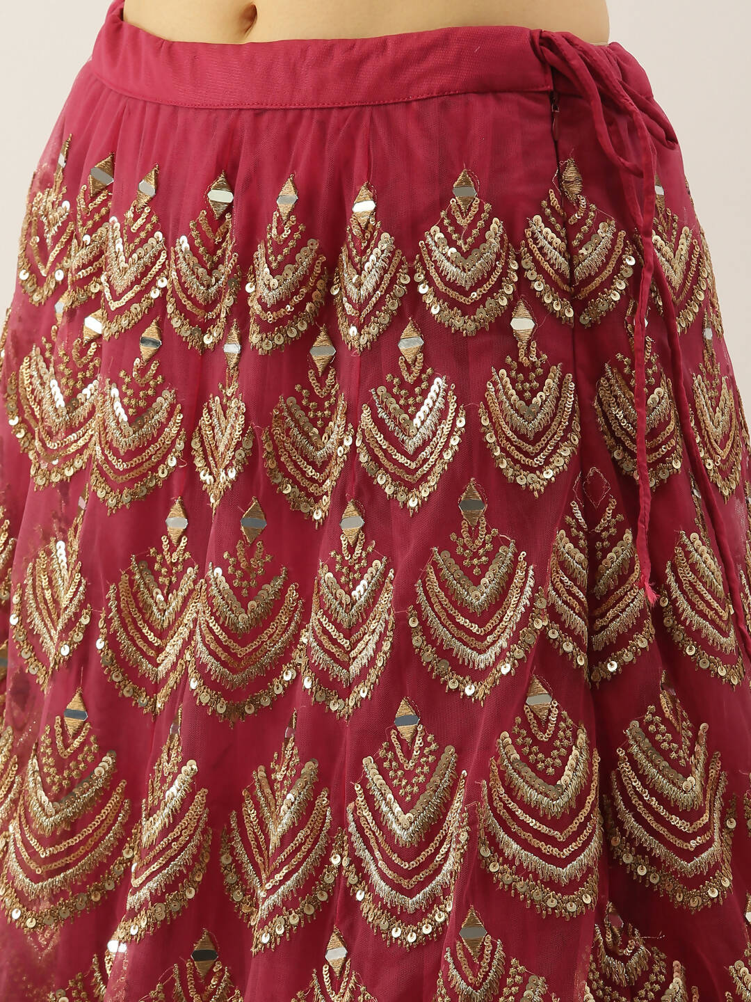 House of Panchhi Women Rosegold Net Embroidered Mirror Lehenga & Blouse with Dupatta - Distacart